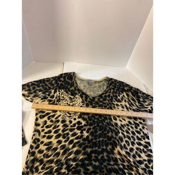Designer originals leopard animal print sweater Xl new sequins black brown vneck - Picture 7 of 8